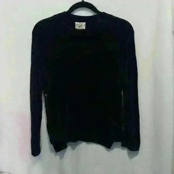 Hippie Rose L velour black rayon sweater criss cross accent normcore grunge - Picture 2 of 12